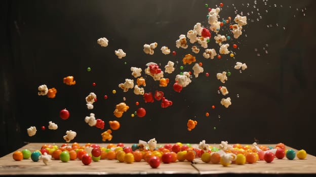 A mesmerizing display of levitating candy-coated popcorn