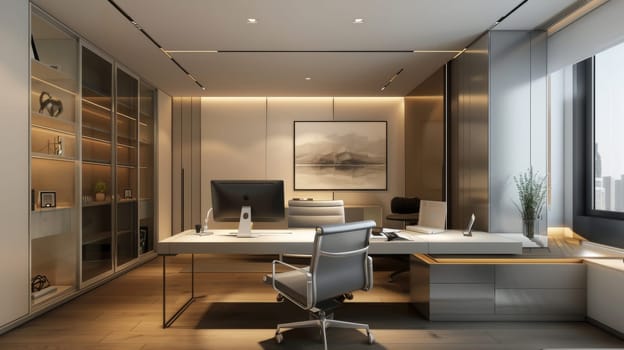 A sleek and sophisticated workspace design with minimalist accents and clean lines