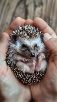 A tiny baby hedgehog curled into a ball, looking as cute as can be