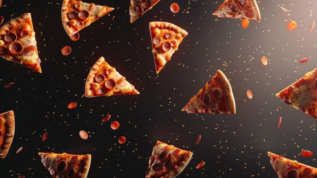 Abstract arrangement of floating pizza slices in a contemporary layout