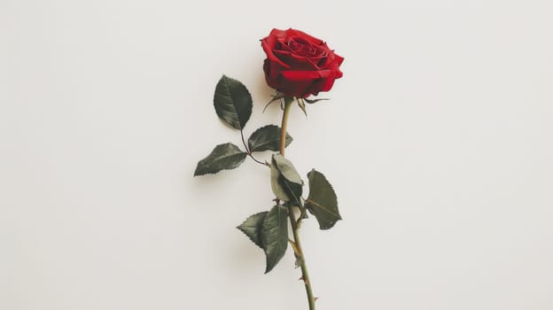 A single red rose against a white background, symbolizing love in its simplest form