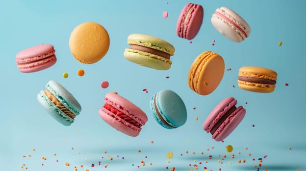 Abstract arrangement of floating macarons in a contemporary layout