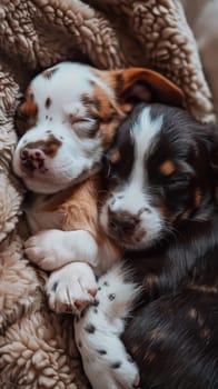 Adorable baby puppies cuddled together in a cozy embrace
