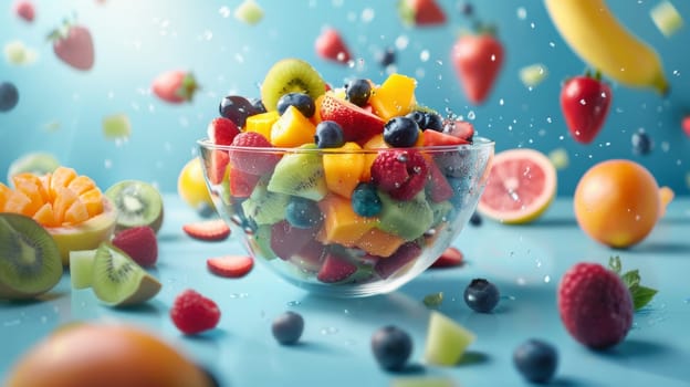 Abstract color background with a spinning bowl of fruit salad