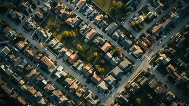 Aerial shot of a modern city's organized layout