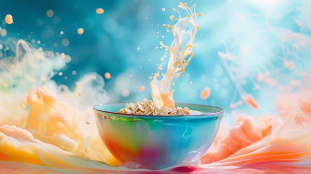 Abstract color background with a spinning bowl of oatmeal