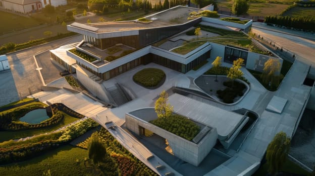 Aerial shot showcasing modern architectural design
