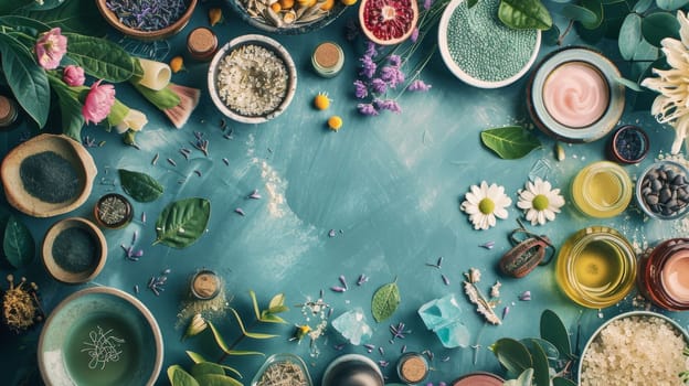 Aerial display of beauty and wellness rituals
