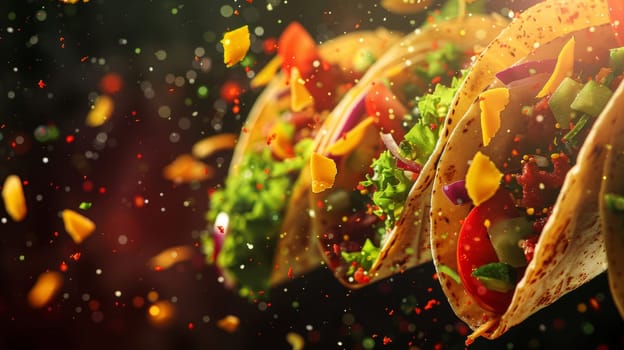Abstract color background with a spinning plate of tacos
