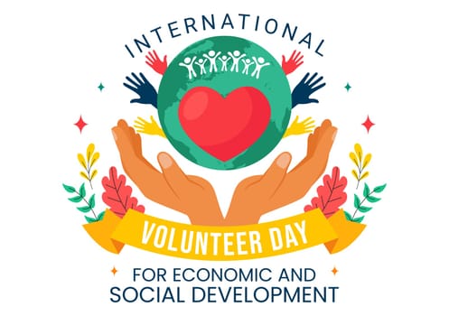 International Volunteer Day for Economic and Social Development Vector Illustration on December 5, featuring Helping Hands in a Flat Background