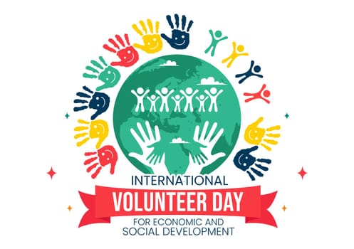 International Volunteer Day for Economic and Social Development Vector Illustration on December 5, featuring Helping Hands in a Flat Background