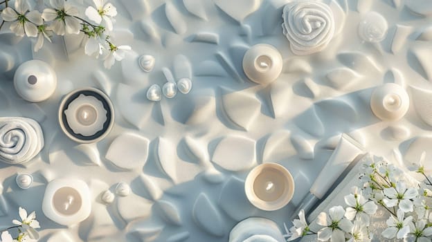 Balanced arrangement of spa and relaxation essentials in a tessellated pattern