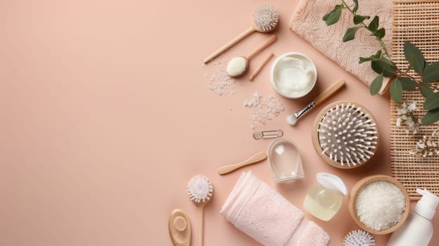 Balanced layout of beauty and wellness items with designated copy space