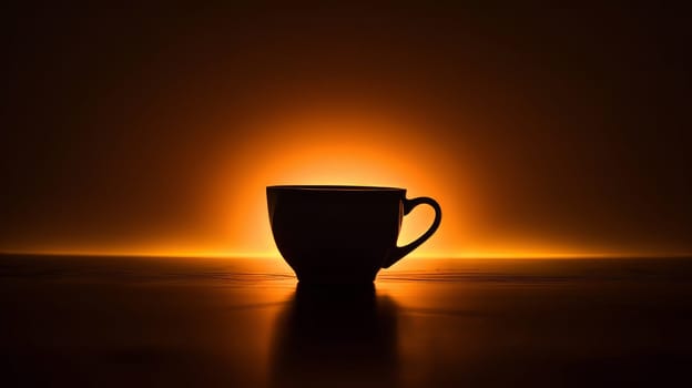Aesthetic contrast a coffee cup silhouette against a warm glow