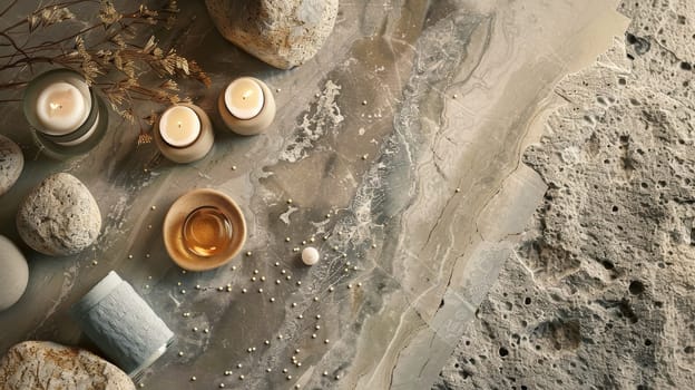 Balanced layout pattern of spa and relaxation essentials inspired by natural formations