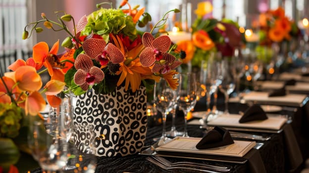 Contemporary party arrangement with a striking pattern motif