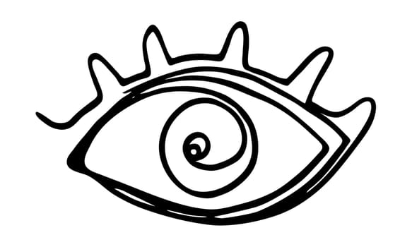 Hand drawn stylized eye design hand painted with ink pen, isolated on white background. Vector illustration