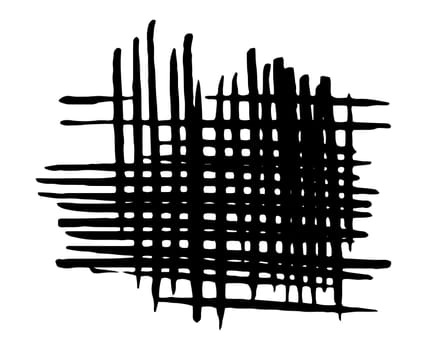 Hatching texture hand painted with black ink brush stroke, isolated on white background. Vector illustration