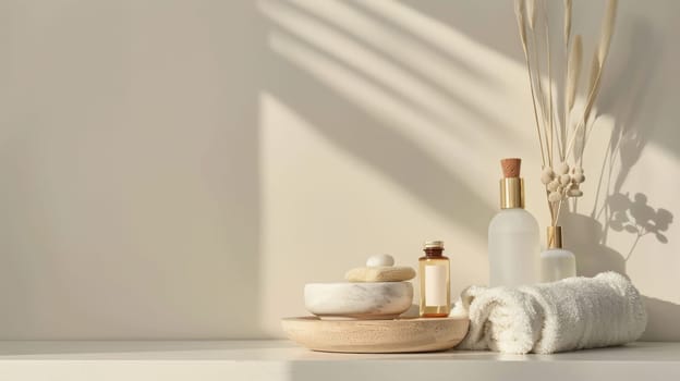 Copy-friendly display of holistic health essentials in a minimalist setting