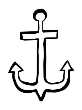 Anchor hand painted with black ink brush, isolated on white background. Vector illustration