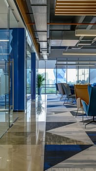 Corporate environment with a geometric layout pattern.