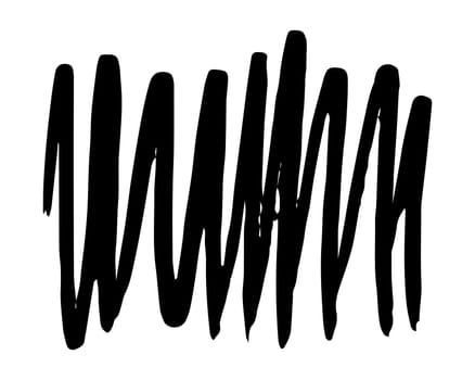 Wavy brush stroke hand painted with black ink, isolated on white background. Vector illustration