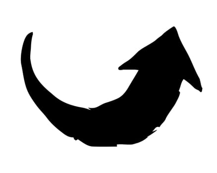 Ink arrow curled symbol hand painted with brush in swoosh whimsical style, isolated on white background. Vector illustration
