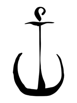 Anchor hand painted with black ink brush, isolated on white background. Vector illustration