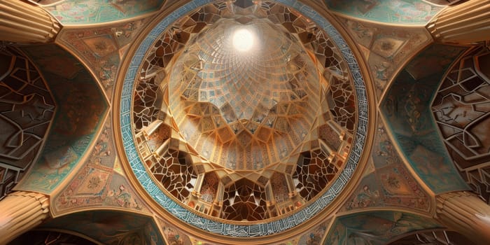 Detailed 3D rendering of an Islamic geometric dome, featuring intricate patterns and motifs.