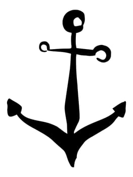 Anchor hand painted with black ink brush, isolated on white background. Vector illustration