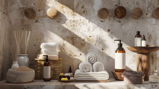 Harmonious layout pattern of spa and relaxation essentials inspired by natural elements