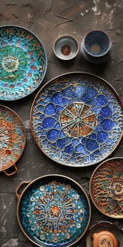 Islamic-inspired mosaic trays with intricate designs, perfect for serving tea or snacks in style.