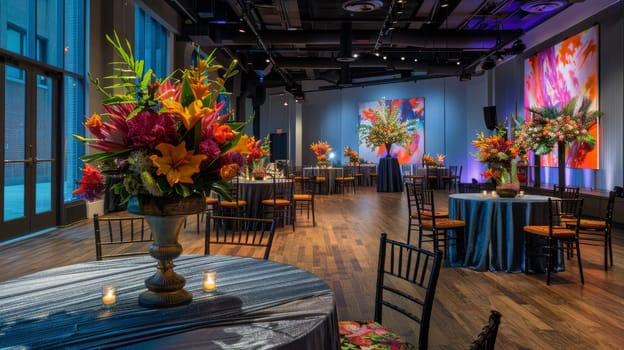 Lively gathering setting showcasing ample copy space for event information