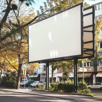A large billboard with a white background and a black border. The billboard is empty and has no text. Concept of emptiness and lack of content