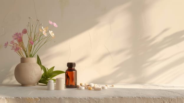 Minimalist depiction of holistic health products with designated copy space for messaging