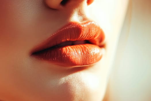 Close up view of beautiful female lips. AI generated