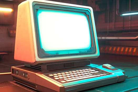 Vintage desktop PC with a large monitor and keyboard.AI generated