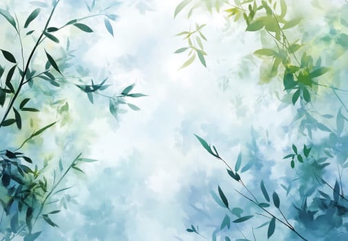 Delicate green leaves frame a calm, softly blurred background, creating an atmosphere of tranquility and nature's beauty.
