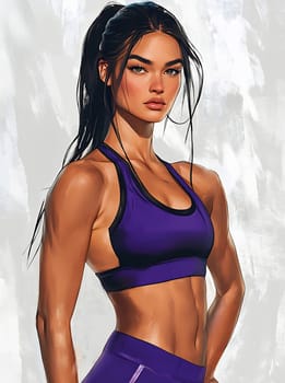A fit young woman stands confidently in athletic wear, showcasing her strength and dedication to fitness with a focused expression.
