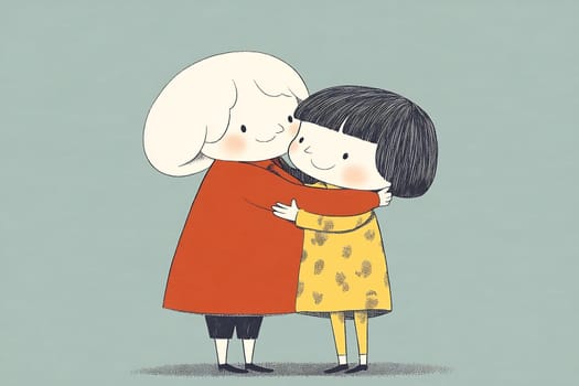 A sweet moment of tenderness as two children embrace joyfully, bringing warmth and love to the scene.