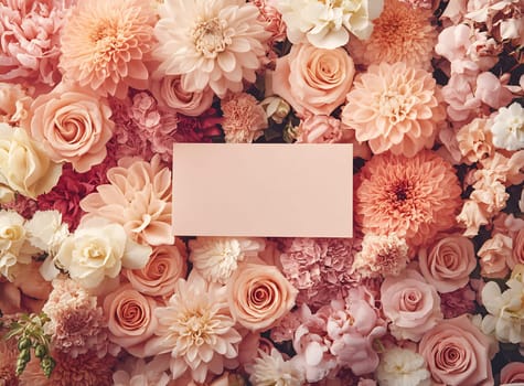A beautiful variety of pink and cream flowers creates a stunning backdrop, perfect for adding a personal message or announcement.