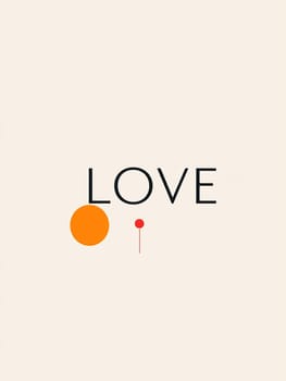 A minimalistic design showcases the word love with colorful geometric shapes on a soft background, evoking warmth and positivity.