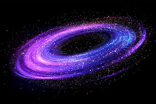 A stunning spiral galaxy features bright purple and blue hues scattered among countless stars in the vastness of space.