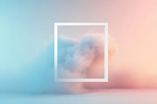 A pastel-colored background showcases a framed cloud, creating a serene and dreamy atmosphere perfect for artistic displays.