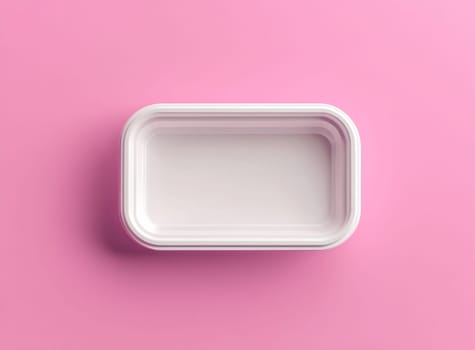A simple white container rests on a vibrant pink surface, reflecting a minimalist design perfect for various uses.