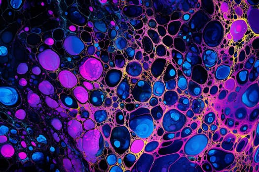 Bright purple and blue bubbles create an abstract pattern, showcasing vibrant colors and unique shapes in a captivating design.