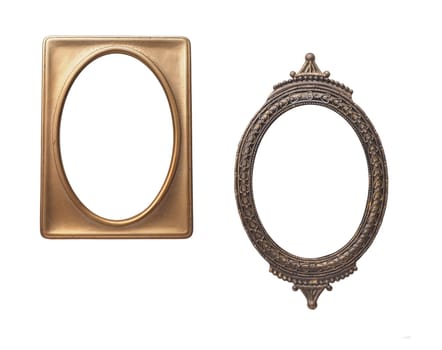 Old golden vintage photo frames on a white background, space for your images