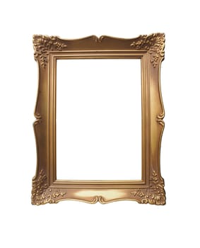 Old golden vintage photo frame on a white background, space for your image