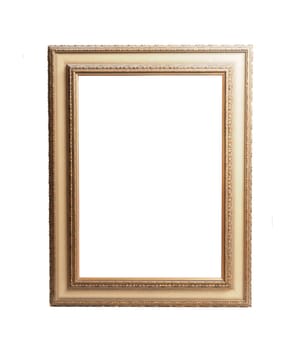 Old golden vintage photo frame on a white background, space for your image