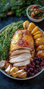 Sweet and spicy chicken with cranberries. AI generative.